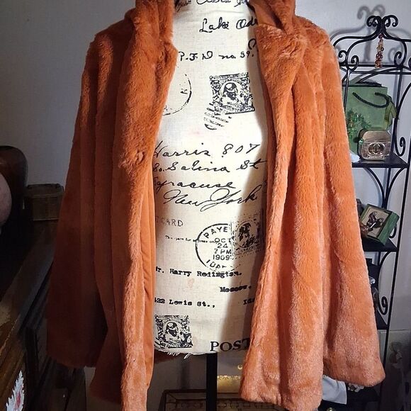 Nwot Cuddl Duds Cozy Rust Color Faux Fur Women's Jacket Size Large - Picture 2 of 8